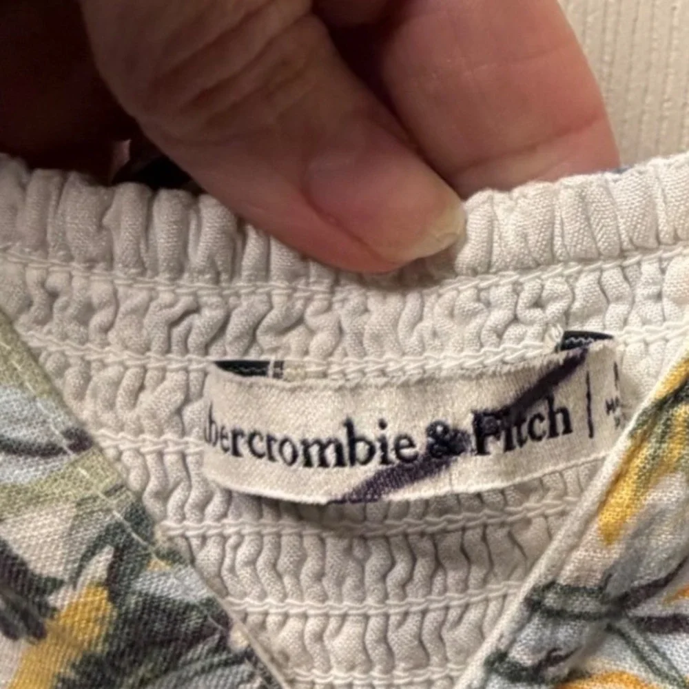 Abercrombie & Fitch Tropical Floral Button Front Smocked Maxi Dress Yellow Blue